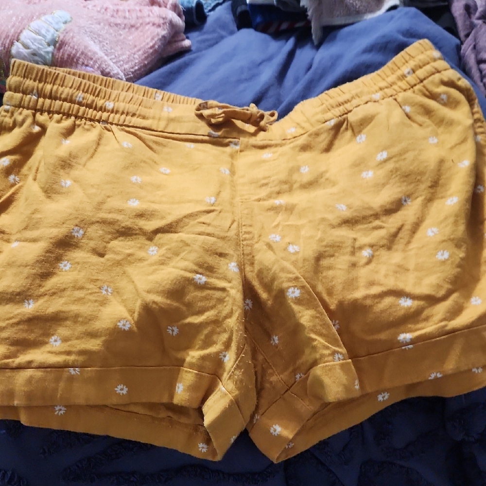 Old Navy Mustard Yellow Floral Drawstring Athletic Shorts